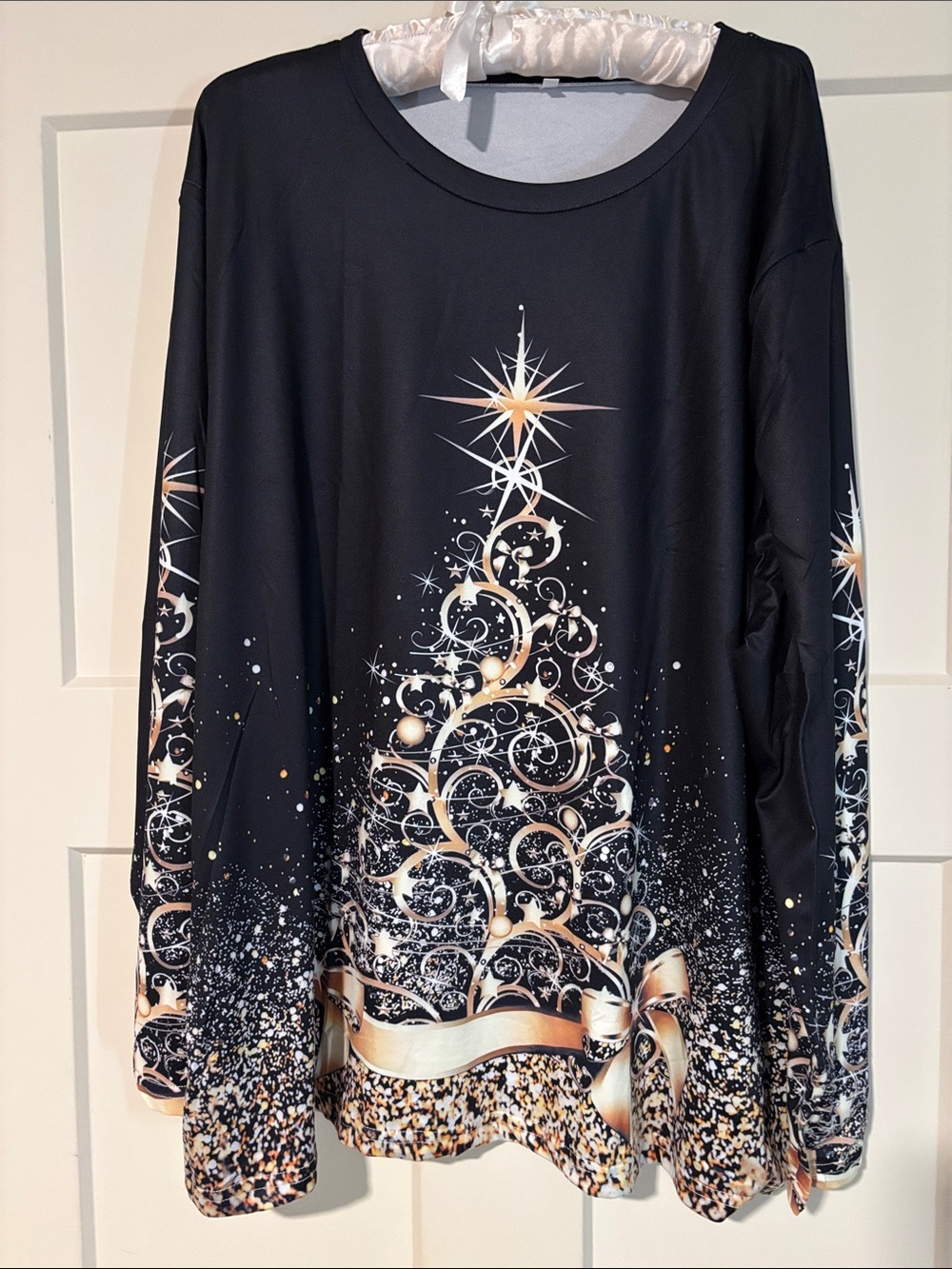 Girls' Black & Gold Holiday Tree Long-Sleeve Top